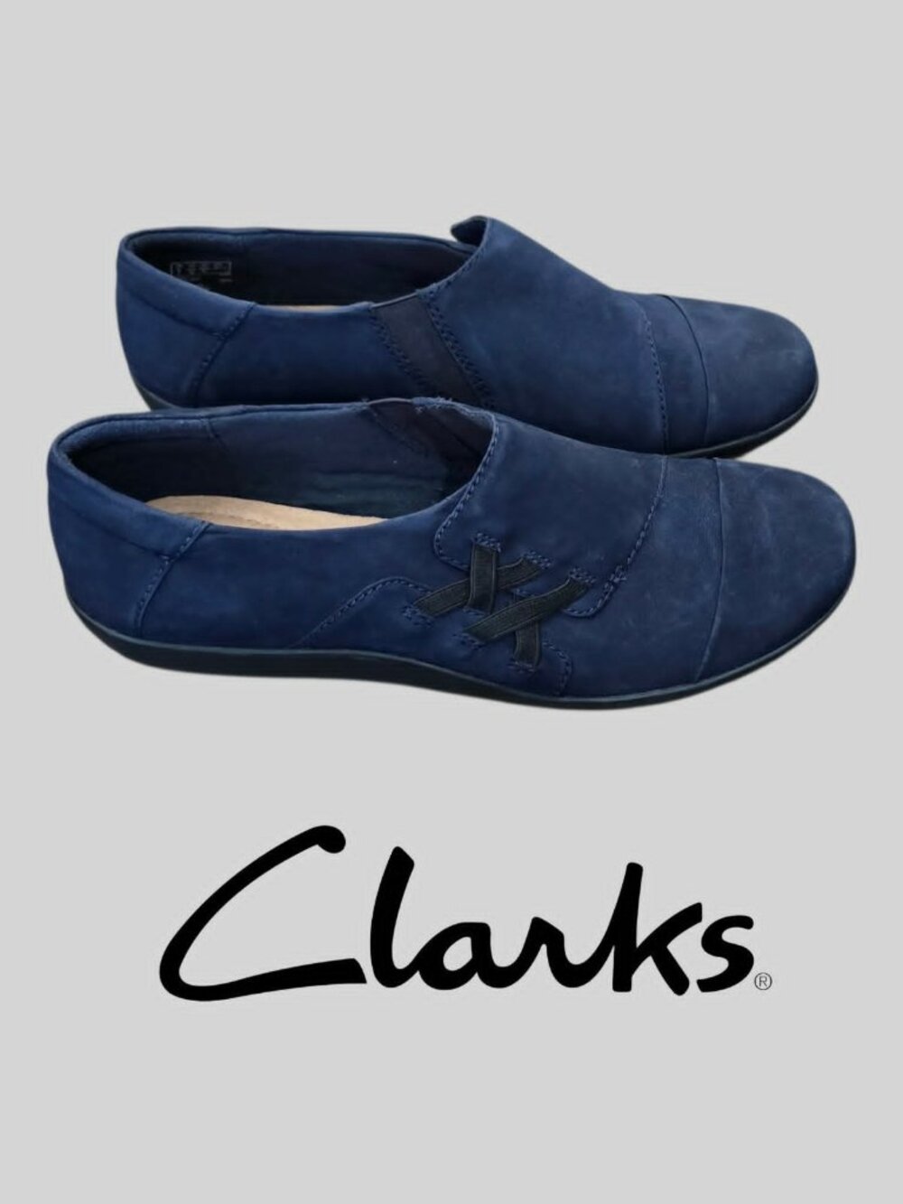 Clarks Navy Nubuck Medora Sandy Slip On Slides Shoews Womens  8.5
